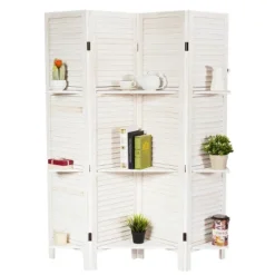 Costway 4 Panel Folding Room Divider Screen W/3 Display Shelves 5.6 Ft Tall WhiteNatural -Costway GUEST ce302651 a7a4 415a 9247 b721402e3276