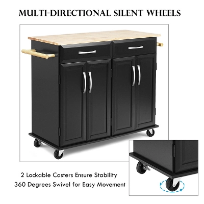 Costway Rolling Kitchen Trolley Island Cart Wood Top Storage Cabinet Utility W/ Drawers 6 Costway Rolling Kitchen Trolley Island Cart Wood Top Storage Cabinet Utility W/ Drawers - Image 4