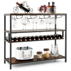 Costway Rustic Wine Rack Table 13 Bottles Wine Bar Cabinet Freestanding With Glass Holder -Costway GUEST ce7643b7 efb5 4744 826a bbf61426bfc3