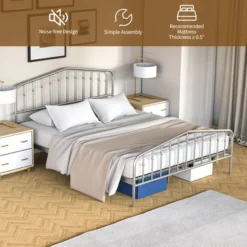 Costway Queen Size Metal Bed Frame Platform Headboard & Footboard W/Storage Sliver -Costway GUEST cea7b8df 0a28 4bac 8761 7cd517219454