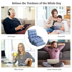 Costway Folding Floor Armchair W/6-position Adjustable Back & Lumbar Pillow Blue -Costway GUEST cec82a8b cce6 41bd a067 d9902a66b5b7