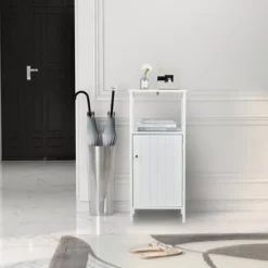 Costway Bathroom Floor Cabinet Side Storage Organizer With Open Shelf & Adjustable Shelf -Costway GUEST cf1b67d4 9da3 406b 885f f9eadda28eec