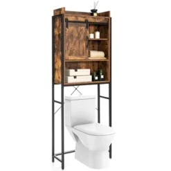 Costway Over-The-Toilet Storage Cabinet Bathroom Organizer W/ Sliding Barn Door RusticEspresso -Costway GUEST cf1df0b5 41b5 44e0 8c10 467fc6b9991e