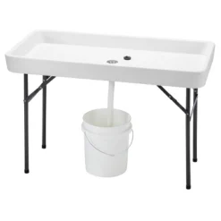 Costway 4 Foot Party Ice Folding Table Plastic With Matching Skirt White -Costway GUEST cf387490 5936 43e8 bfc8 f377c308b5a7