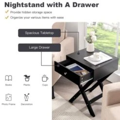 Costway Side Nightstand With Drawer X Shaped Structure Accent Sofa End Table WhiteBlack 18 Costway Side Nightstand With Drawer X Shaped Structure Accent Sofa End Table WhiteBlack -Costway GUEST cf3c48de bceb 4ea6 85c6 28e602420aca