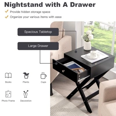 Costway Side Nightstand With Drawer X Shaped Structure Accent Sofa End Table WhiteBlack 9 Costway Side Nightstand With Drawer X Shaped Structure Accent Sofa End Table WhiteBlack - Image 7