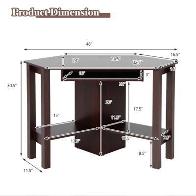 Costway Wooden Corner Desk With Drawer Computer PC Table Study Office Room Brown 3 Costway Wooden Corner Desk With Drawer Computer PC Table Study Office Room Brown