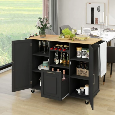 Costway Rolling Kitchen Island Utility Serving Cart With Drop Leaf Wine Rack Drawer 4 Costway Rolling Kitchen Island Utility Serving Cart With Drop Leaf Wine Rack Drawer - Image 2