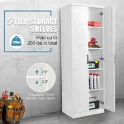 Costway 70'' Storage Cabinet Freestanding Pantry Cabinet W/2 Doors & 5 Shelves White -Costway GUEST cf9b88b4 ec3f 4364 9aad 626c4d03bb0d