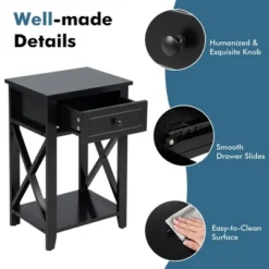 Costway 2 PCS Nightstand Sofa Side End Table W/ Drawer & Shelf Bedroom Black -Costway GUEST cf9dfc4a 1d75 4ea6 a53f 684c2e505b0d