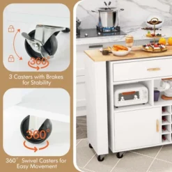 Costway Reversible Folding Kitchen Island Cart Utility Storage Trolley Wine Rack Shelves -Costway GUEST cff76cdc 2715 4a2d ac41 11fb5948edd2