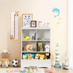 Costway 3-Tier Children's Multi-Functional Bookcase Toy Storage Bin Floor Cabinet GreyWhite -Costway GUEST cffa2d4f c7a0 4772 a240 4f7503d24656