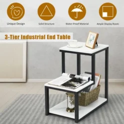 Costway 3-Tier End Table Sofa Side Table Night Stand W/ Shelf For Living Room White -Costway GUEST d012d4f8 2ffb 4852 84ad 9cef5fac6888