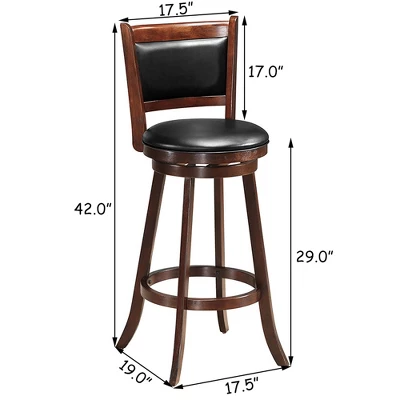 Costway 29'' Swivel Bar Height Stool Wooden Dining Chair PVC Upholstered Seat Espresso Panel Back 4 Costway 29'' Swivel Bar Height Stool Wooden Dining Chair PVC Upholstered Seat Espresso Panel Back - Image 2