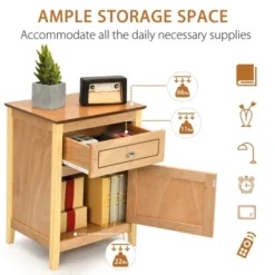 Costway 2PCS Nightstand With Drawer Accent Side End Table Storage Cabinet WhiteNatural -Costway GUEST d04d5728 dd36 409d 81f6 c9e809dd7390