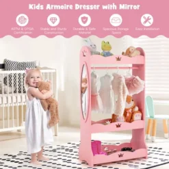 Costway Kids Dress Up Storage Hanging Armoire Dresser Pretend Costume Closet W/ Mirror -Costway GUEST d0637709 1956 4a25 8cb1 575e051812e1