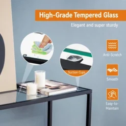 Costway Entryway Console Sofa Side Table W/Tempered Glass For Entrance Living Room -Costway GUEST d06ff369 ab36 45b0 9daa 6b24cc32de27