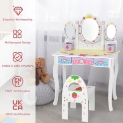 Costway Kids Vanity Princess Makeup Dressing Table Chair Set W/ Tri-fold Mirror White -Costway GUEST d0e6a9a4 44d3 4a2c ac0c 4ef970398a04