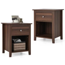 Costway 2 PCS Nightstand Side Table With Drawer Open Shelf For Living Room Bedroom Walnut/Brown -Costway GUEST d0f1037c 71a7 45b4 b7a9 f4321a4fe843