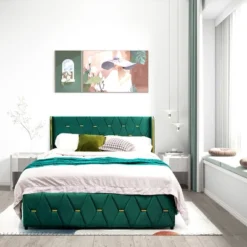 Costway Upholstered Platform Bed Frame Adjustable Headboard Footboard Modern Green 15 Costway Upholstered Platform Bed Frame Adjustable Headboard Footboard Modern Green -Costway GUEST d0f90ee3 bdc1 424c a100 a351680bf0e4