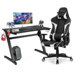 Costway Z-Shaped Racing Style Desk & Massage Gaming Chair Set For Home Office -Costway GUEST d12b7479 a869 4dfa bdbd 2fb7951964f5