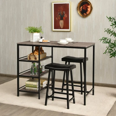 Costway 3 Piece Counter Height Dining Bar Table Set W/2 Stools&3 Storage Shelves 3 Costway 3 Piece Counter Height Dining Bar Table Set W/2 Stools&3 Storage Shelves