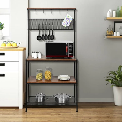 Costway 4-Tier Kitchen Bakers Rack Microwave Oven Stand Industrial W/Hooks & Mesh Panel 3 Costway 4-Tier Kitchen Bakers Rack Microwave Oven Stand Industrial W/Hooks & Mesh Panel