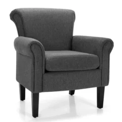 Costway Modern Upholstered Fabric Accent Chair W/ Rubber Wood Legs Dark GrayLight Grayy -Costway GUEST d14b1903 c6a8 42b6 9589 052e05b44ac4