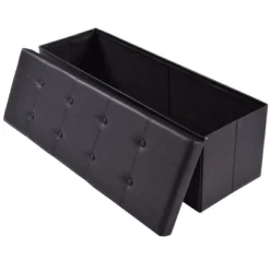 Costway 45''x15''x15'' Large Folding Storage Faux Leather Ottoman Pouffe Box Stool Black -Costway GUEST d153b628 3b8c 4489 a94f b922600db72c