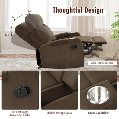 Costway Recliner Chair Single Sofa Lounger With Arm Storage & Cup Holder CoffeeGreyBrown 9 Costway Recliner Chair Single Sofa Lounger With Arm Storage & Cup Holder CoffeeGreyBrown - Image 7