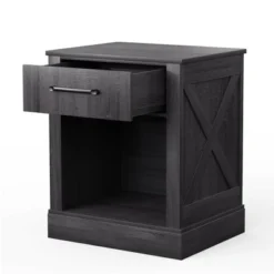 Costway Nightstand With Drawer And Shelf Rustic Wooden Bedside Table Bedroom Brown / Natural / Black -Costway GUEST d17826e0 e02a 484d 9748 6489a4b7d591