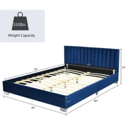 Costway Upholstered Bed Frame Full Size Modern Platform Bed With Vertical Channel Headboard No Box Spring Needed Navy/Grey -Costway GUEST d1fb13f7 3bb2 495c 82ad a6d41e736fe1