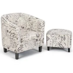 Costway Barrel Modern Accent Tub Upholstered Chair French Print W/ Ottoman -Costway GUEST d20c3d4d 65c5 45fb 89bd eb55420cb574