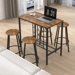 Costway 5PCS Bar Table & Stools Set Industrial Bistro Set With Wine Rack & Glass Holder -Costway GUEST d2117a90 d74a 45e1 ba8f 84103ef348bd