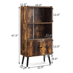 Costway 2-Tier Retro Bookcase Bookshelf W/3 Compartment&2 Doors Industrial Cabinet
