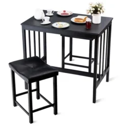 Costway 3 PCS Modern Counter Height 32.5'' Dining Set Table And 2 Chairs Kitchen Bar Furniture Black -Costway GUEST d22bf6ae 4b2f 4604 82b2 b8dc7e2da747