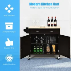 Costway Modern Rolling Kitchen Island Cart Wood Top Storage Trolley With Storage Drawers -Costway GUEST d231fe04 787d 4652 a642 b8f8be702c94 1