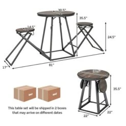 Costway 3-Piece Bar Table Set Round Pub Dining Table & 2 Foldable Stools W/ Metal Frame -Costway GUEST d2542876 6a34 44e9 b949 fb88379e5f58