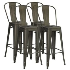 Costway Set Of 4 High Back Metal Stool 30'' Seat Bar Height Industrial Bar Stools GunBlack -Costway GUEST d2bc8820 7eee 47e0 9646 c5231982cc4e