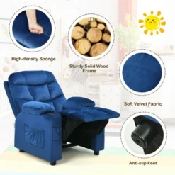 Costway Kids Youth Recliner Chair Velvet Fabric W/Cup Holder & Side Pocket Blue/Pink 22 Costway Kids Youth Recliner Chair Velvet Fabric W/Cup Holder & Side Pocket Blue/Pink -Costway GUEST d2f850bc 0e78 4f8b bbb5 e59d03619cb1