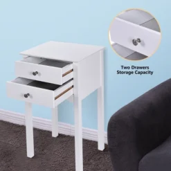 Costway Side Table End Accent Table Night Stand W/ 2 Drawers Furniture White -Costway GUEST d2fb3590 6340 4a32 aa8e b818aeb3ba14