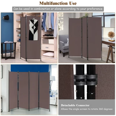 Costway 4-Panel Room Divider Folding Privacy Screen W/Steel Frame Decoration Brown 9 Costway 4-Panel Room Divider Folding Privacy Screen W/Steel Frame Decoration Brown - Image 7