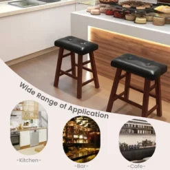 Costway Set Of 2 Upholstered Barstools 24''/29'' Backless Rubberwood Dining Chairs Black&Brown -Costway GUEST d3a6529a f98c 421f b02d 907221186520