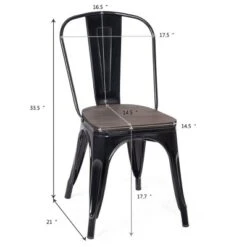 Costway Set Of 4 Metal Dining Side Chair Wood Seat Stackable
