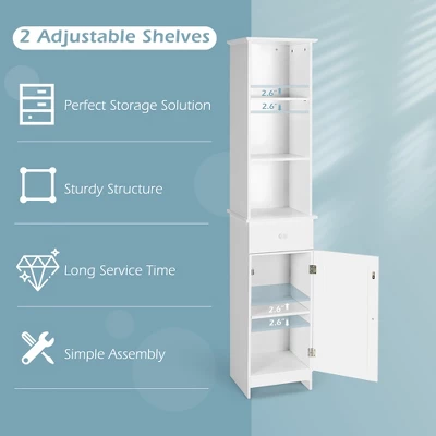 Costway Bathroom Tall Storage Cabinet Freestanding Linen Tower W/ Open Shelves & Drawer 8 Costway Bathroom Tall Storage Cabinet Freestanding Linen Tower W/ Open Shelves & Drawer - Image 6