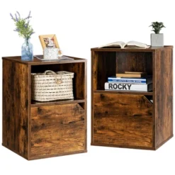 Costway Set Of 2 Nightstands Side End Table Storage Cabinet Shelf Living Room Brown -Costway GUEST d420e877 b0ec 4436 9e62 ba6e1fffa860