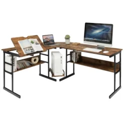 Costway L-Shaped Computer Desk Drafting Table Workstation W/ Tiltable Tabletop -Costway GUEST d46fb2c2 9761 417e 9173 3e747529f7c8
