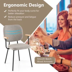 Costway Set Of 2 Modern Linen Fabric Dining Chairs Padded Kitchen Accent Armchair Grey/Orange -Costway GUEST d4810ea0 d054 432f 8e0a a73f7da58157