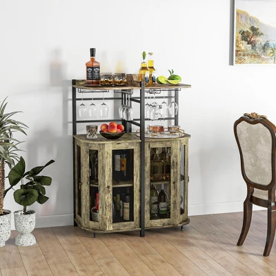 Costway Corner Bar Cabinet Industrial Liquor Wine Cabinet With Glass Holder & Mesh Doors 6 Costway Corner Bar Cabinet Industrial Liquor Wine Cabinet With Glass Holder & Mesh Doors - Image 4