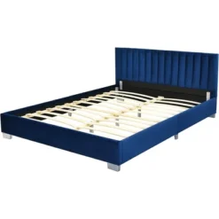 Costway Upholstered Bed Frame Full Size Modern Platform Bed With Vertical Channel Headboard No Box Spring Needed Navy/Grey -Costway GUEST d49bb99e 4a1b 4dac bbbc 6bce9c414376